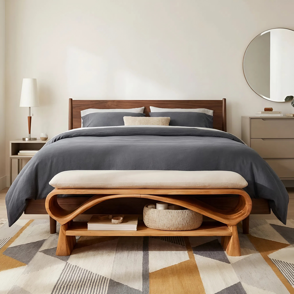 Minimalist Solid Wood Bench For Bedroom Interior Design