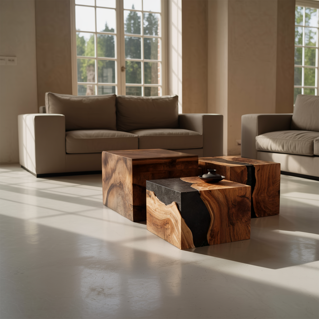 Farmhouse Wooden Cube Coffee Table For Rustic Home Decor