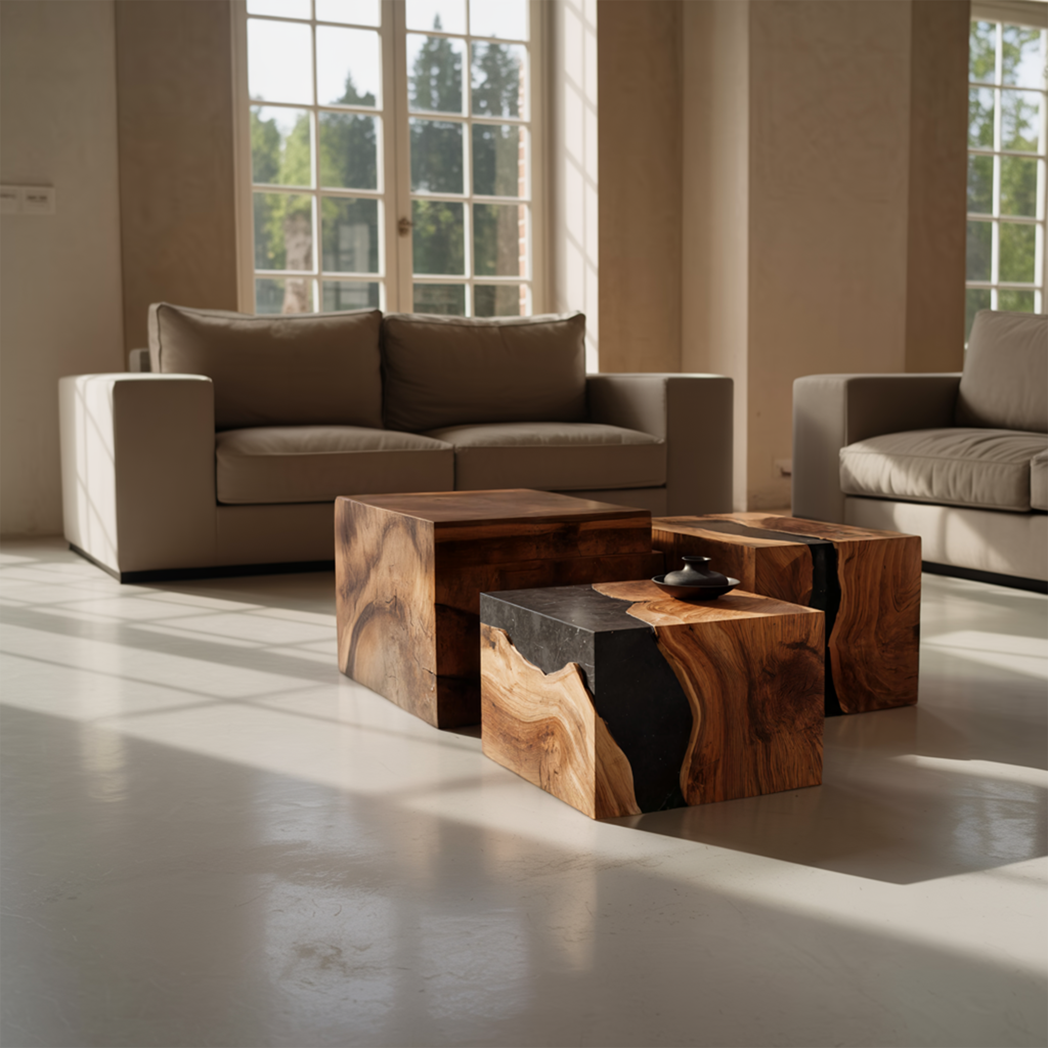 Farmhouse Wooden Cube Coffee Table For Rustic Home Decor