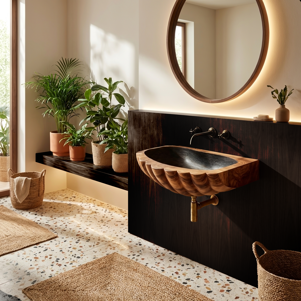 Farmhouse Wall Mounted Wooden Bathroom Sink For Rustic Bathroom Decor
