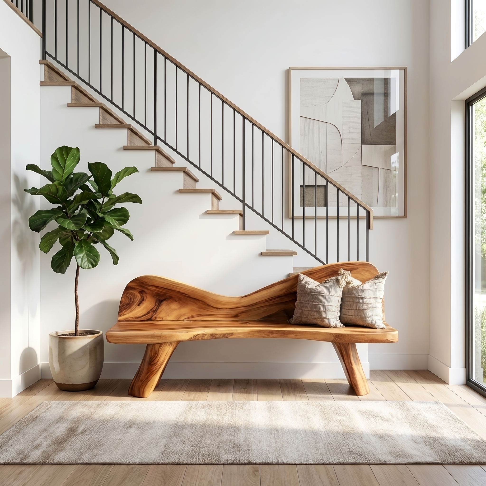 Rustic Solid Wood Bench For Entryway And Foyer Decor