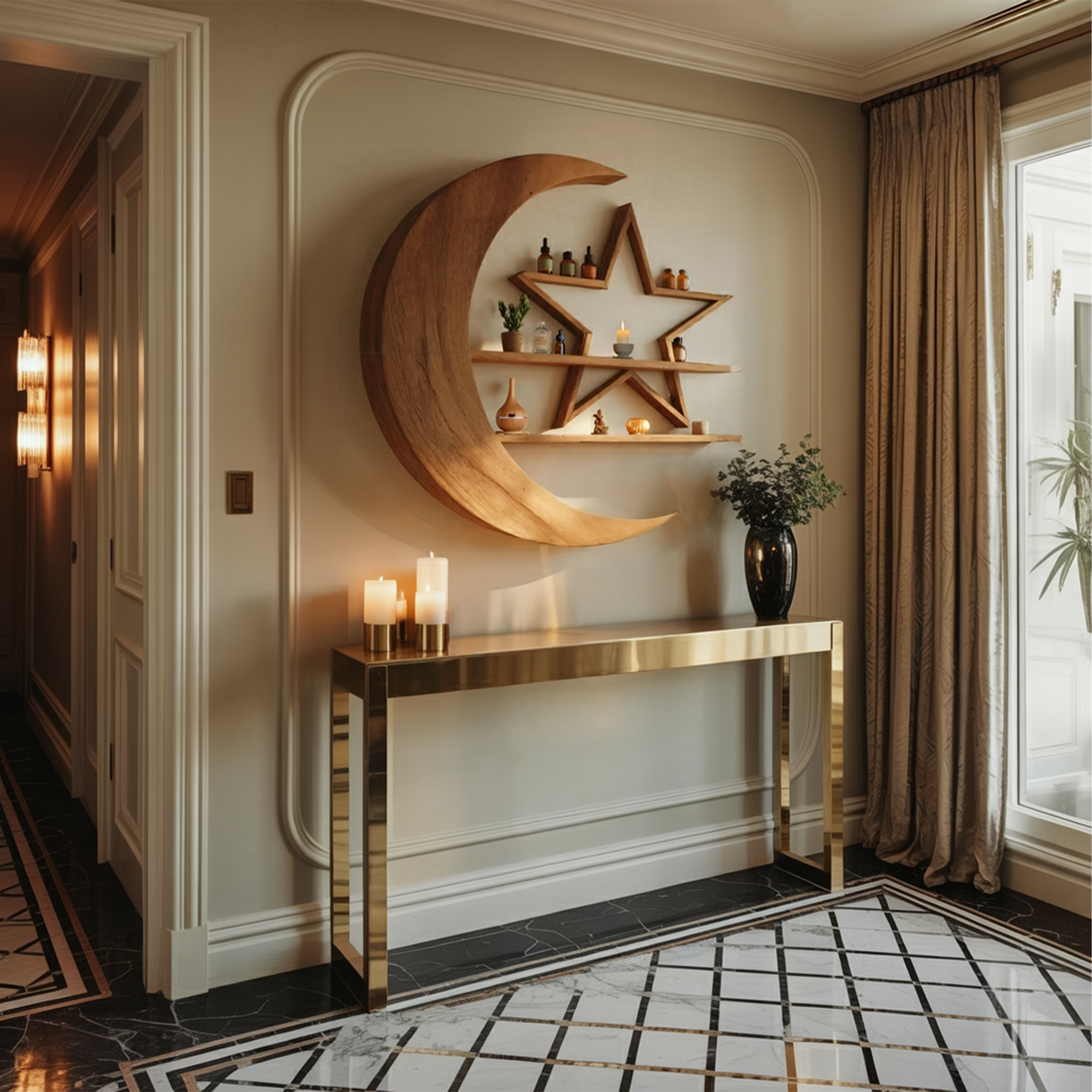 Modern Celestial Wall Shelf For Living Room Accent