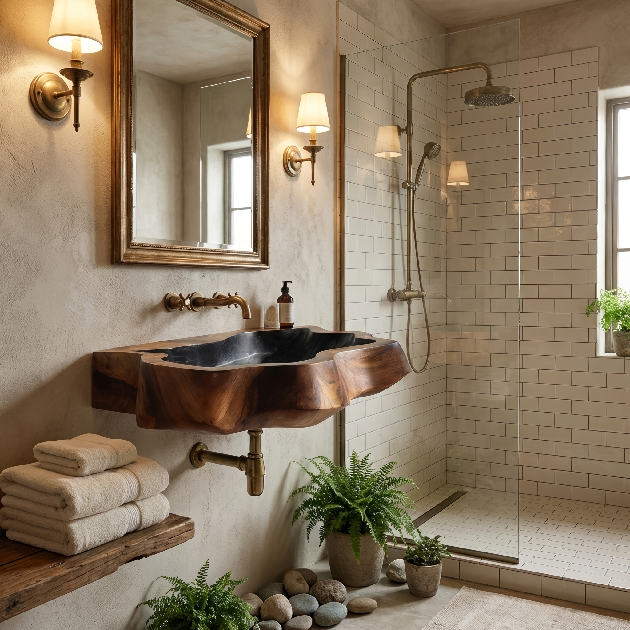 Farmhouse Wall Mounted Wooden Bathroom Sink For Classic Bathroom Design