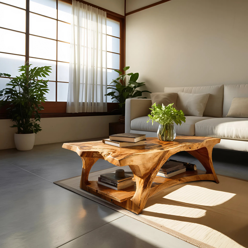 Handcrafted Coffee Table With Live Edge Legs For Living
