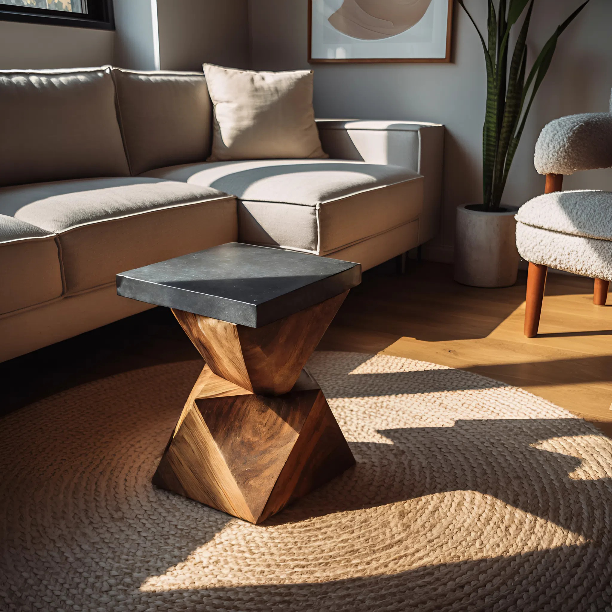 Farmhouse Solid Wood End Table For Cottage Living Room