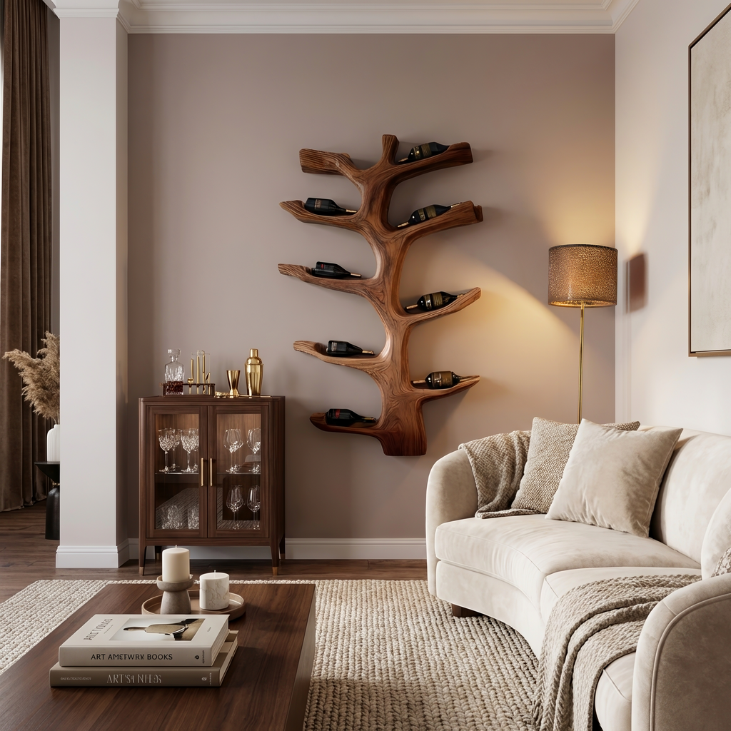 Wall Mounted Wine Bottle Holder Sculptural Branch Design For Modern Kitchen