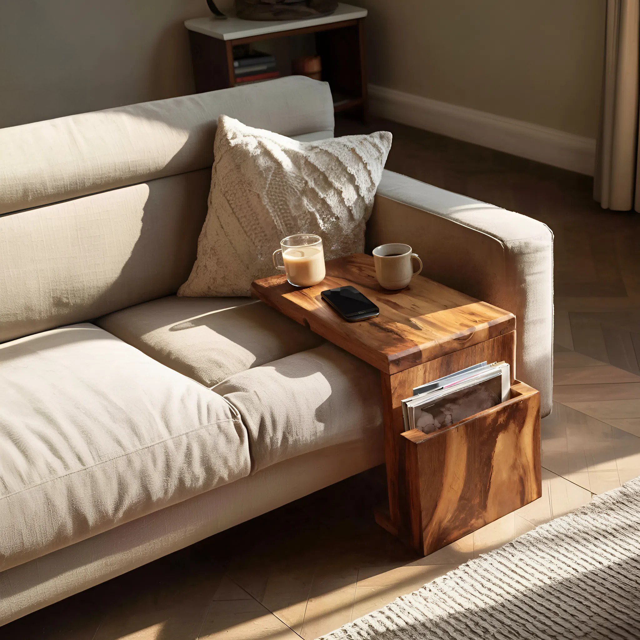 Handcrafted Wooden Armrest For Living Room Design