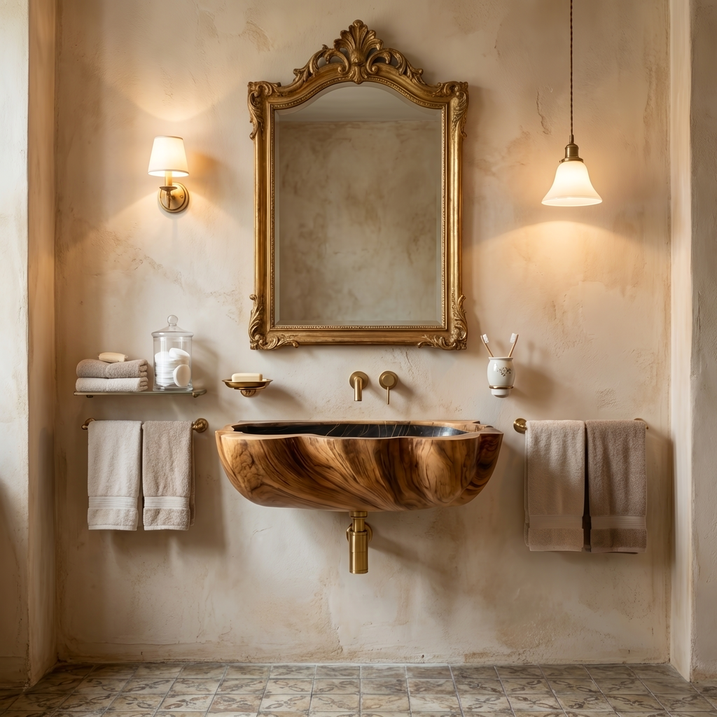Modern Wall Mounted Wooden Bathroom Sink For Space Saving Bathroom Decor
