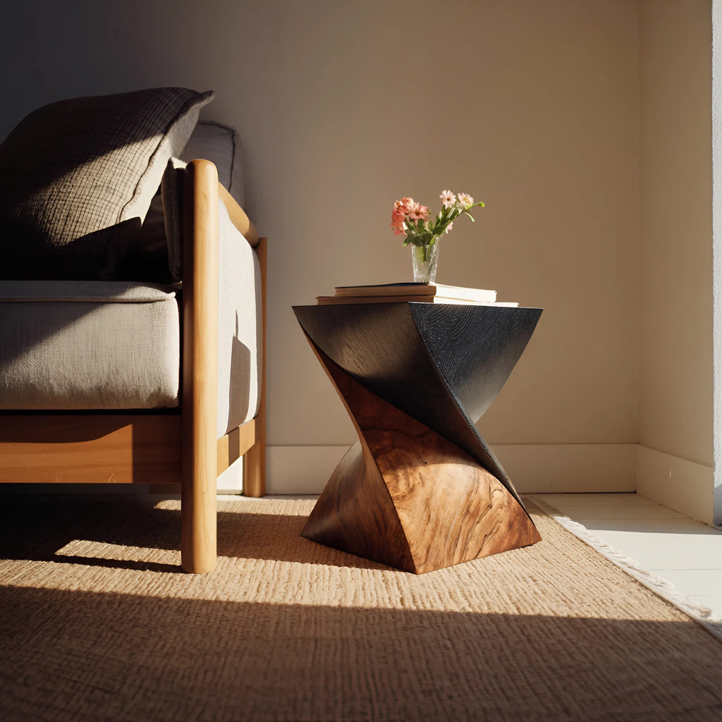 Handcrafted Wooden Side Table For Living Room Art Style