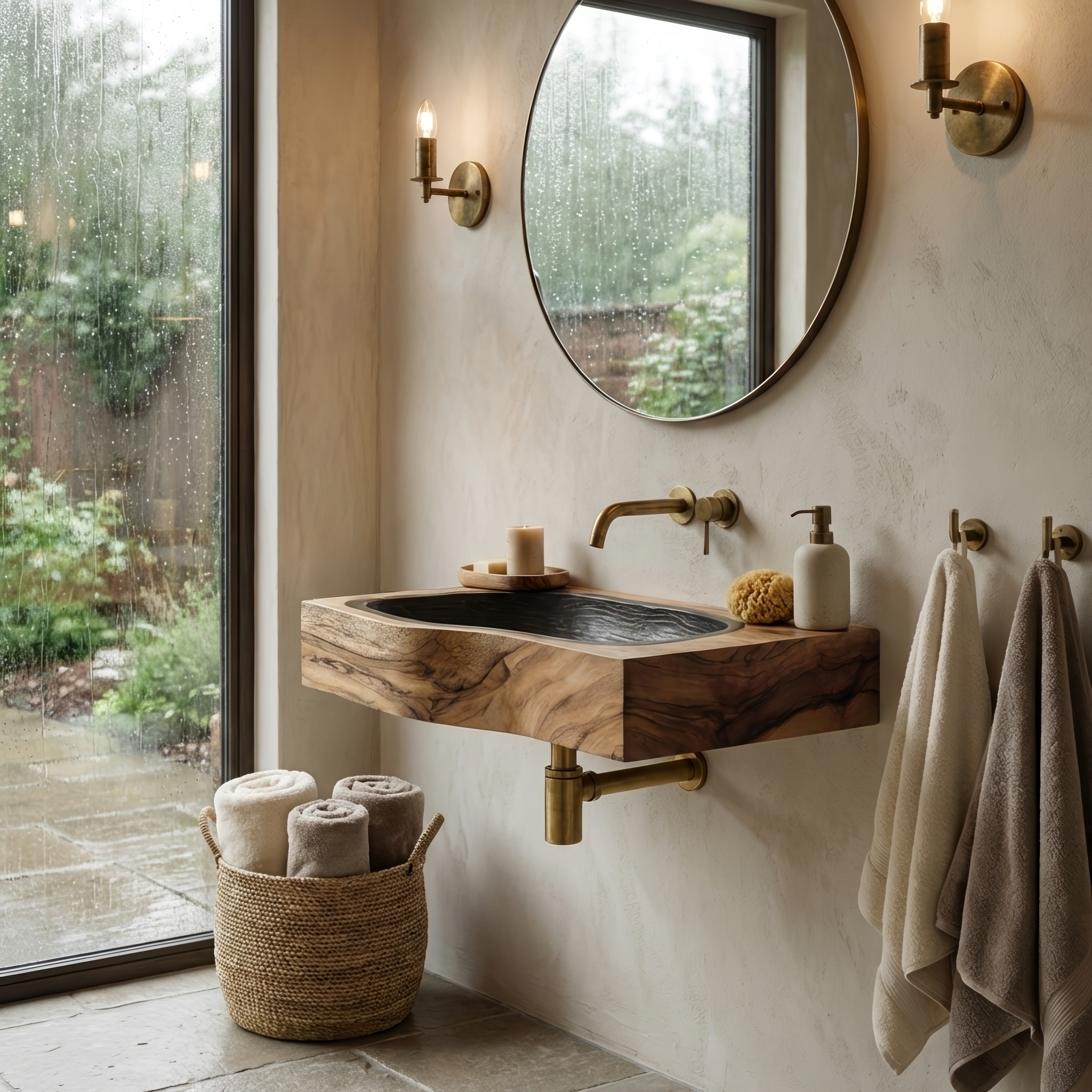 Modern Solid Wood Vanity Sink For Floating Bathroom Furniture Decor