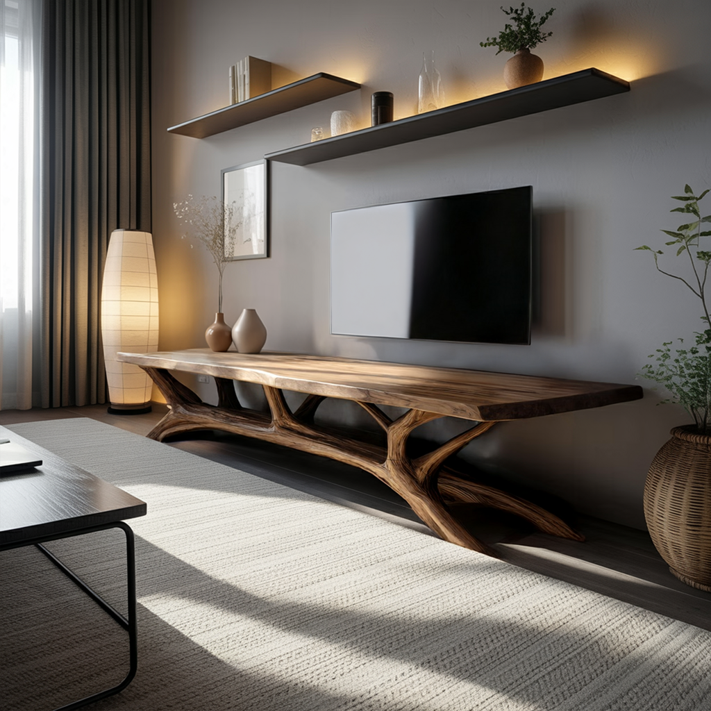Modern Wooden Live Edge TV Console For Entryway And Living Room