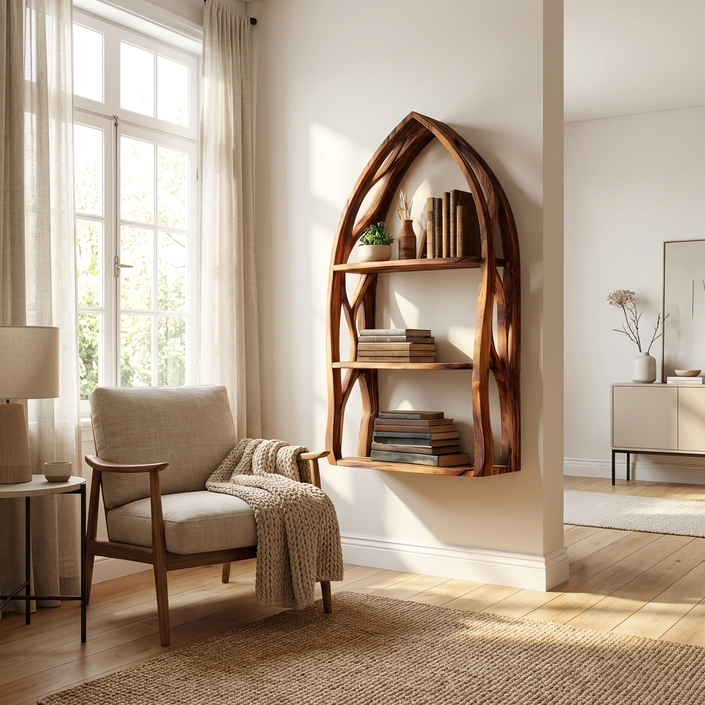 Modern Arch Wooden Wall Shelf for Bedroom Styling