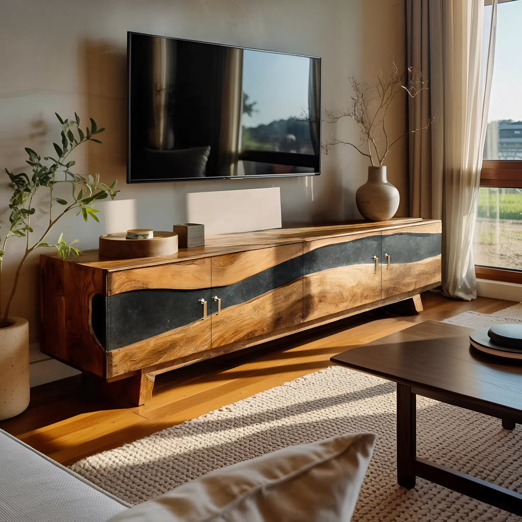 Farmhouse Wooden Live Edge TV Stand For Bedroom Decor