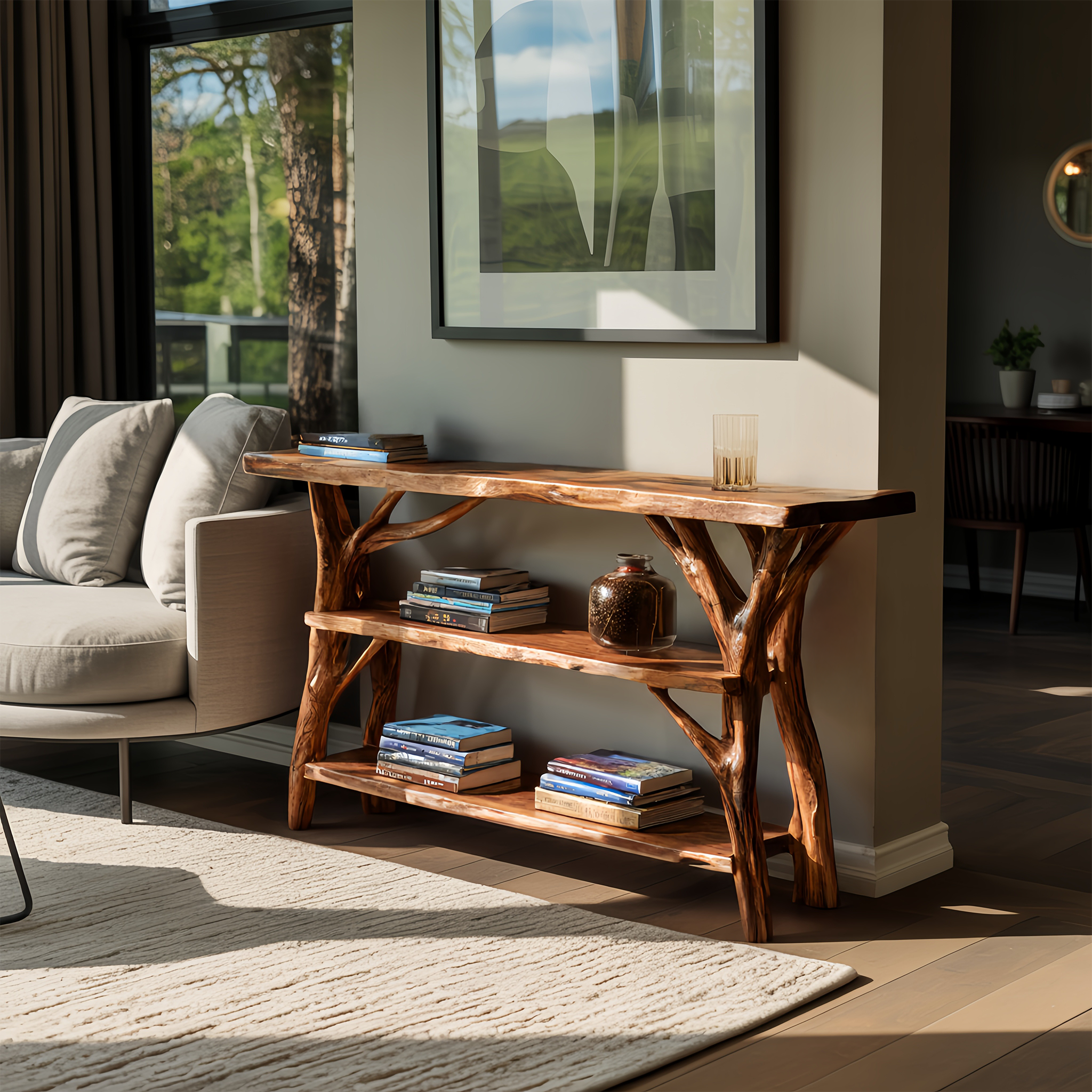 Farmhouse Wooden Live Edge Console Table For Rustic Living Room Decor
