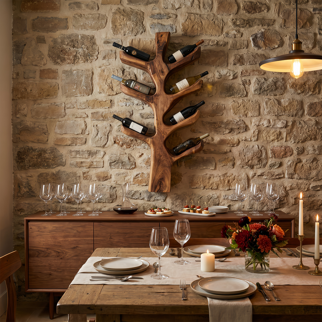 Modern Sculptural Tree Branch Wine Bottle Holder For Kitchen Decor