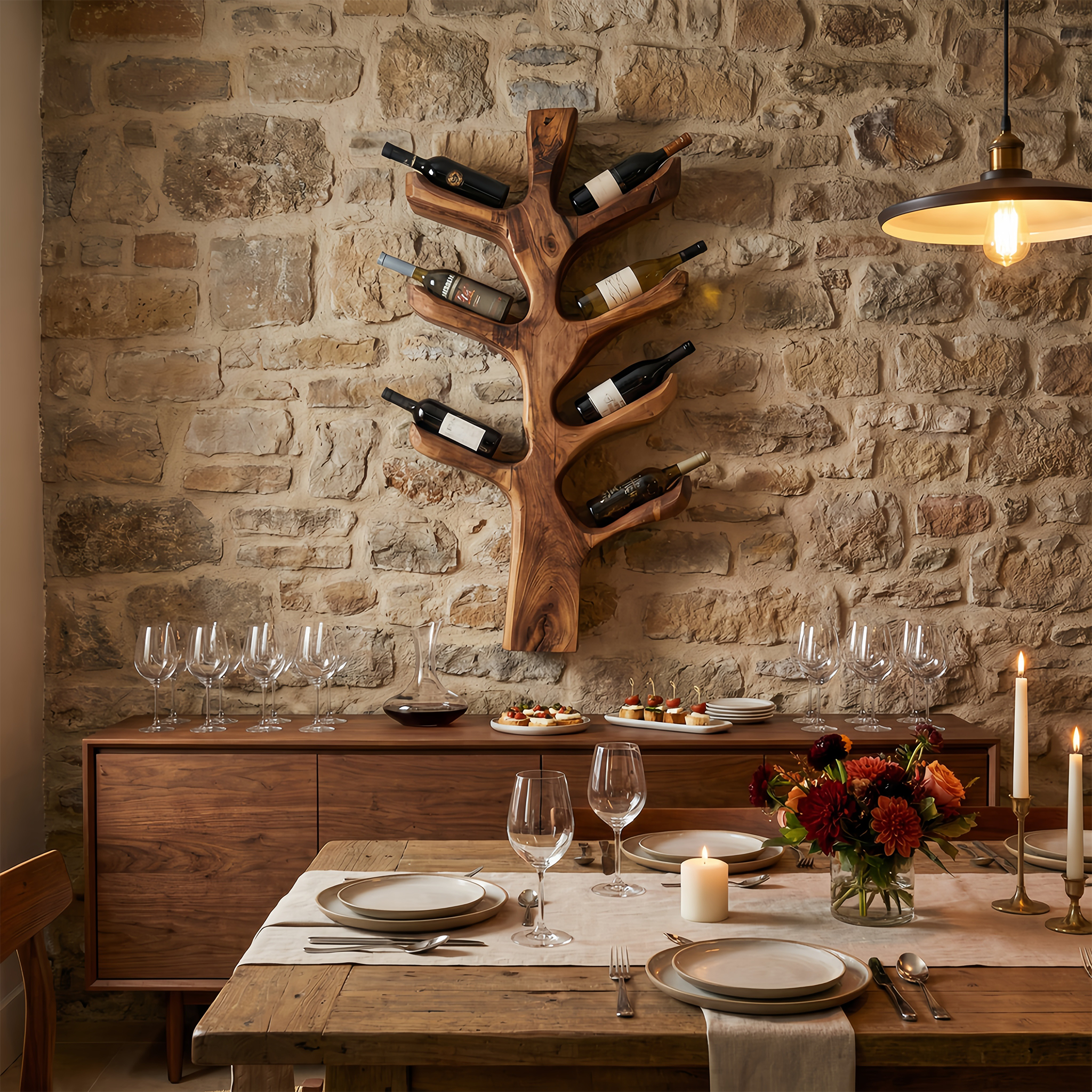Modern Sculptural Tree Branch Wine Bottle Holder For Kitchen Decor