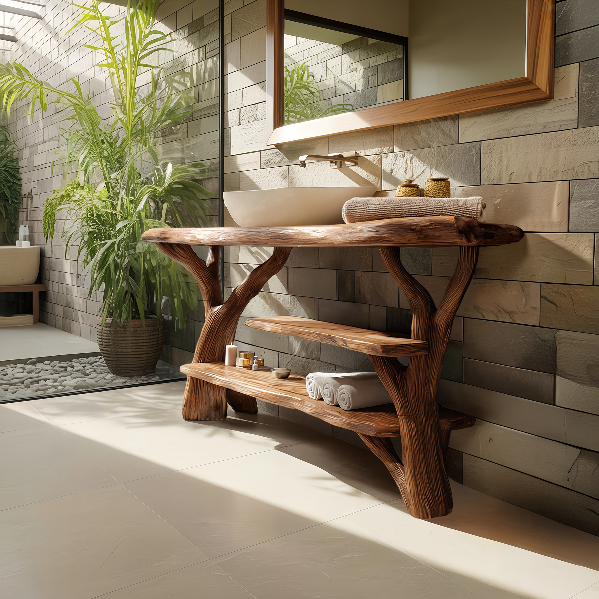 Farmhouse Rustic Solid Wood Vanity For Warm Bathroom Design