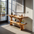 Mid Century Wooden Live Edge Console Table For Apartment Living Room
