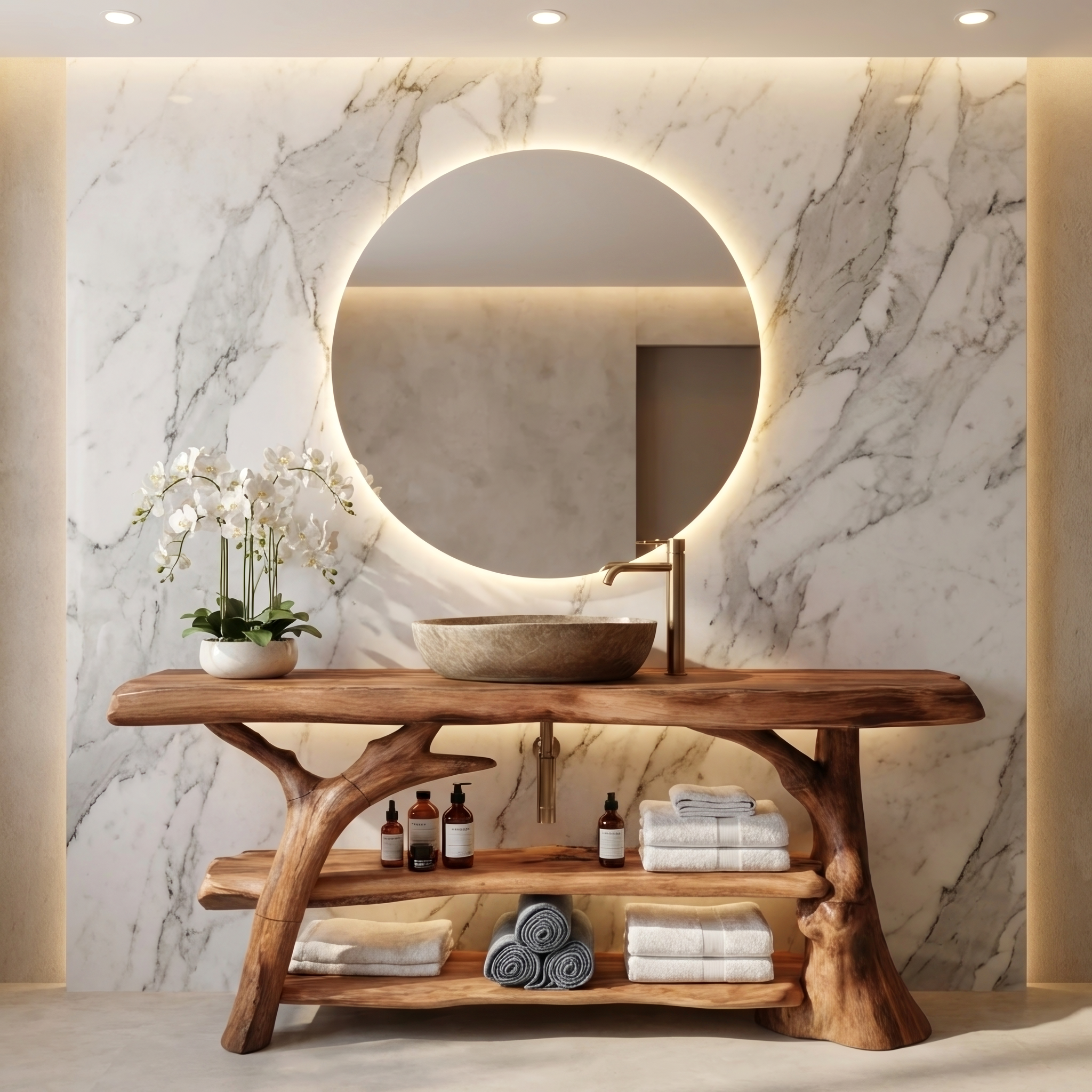 Handcrafted Live Edge Bathroom Vanity Solid Wood Sink For Modern Bathroom