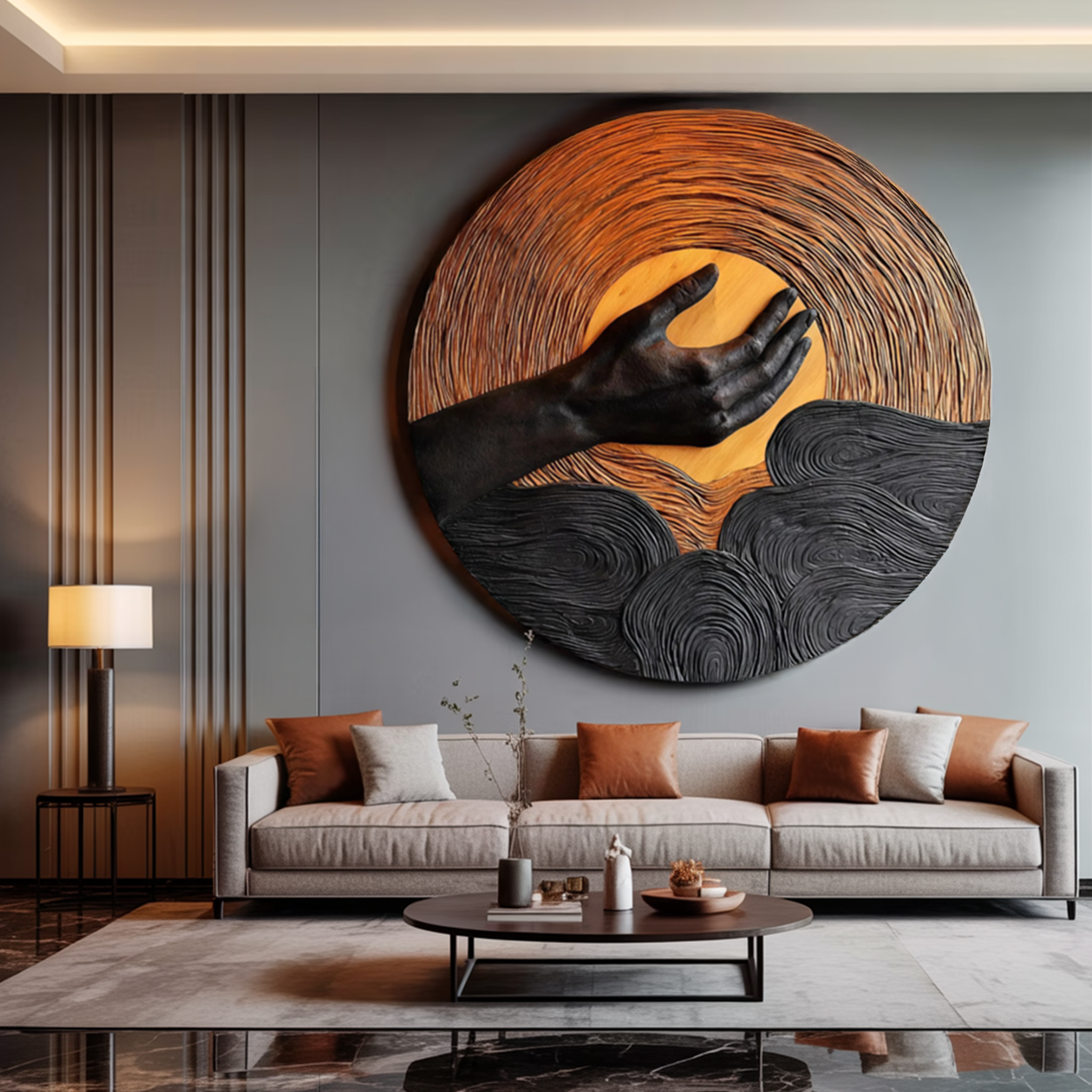 Handcrafted Solid Wood 3D Sculpture For Living Room Wall Art