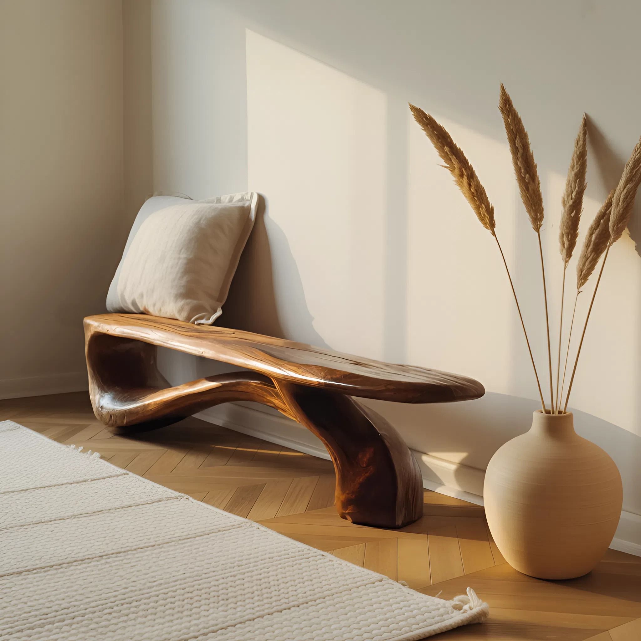 Handcrafted Organic Form Bench For Entryway