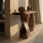 Mid Century Solid Wood Console Table Sculptural Form For Entryway Design