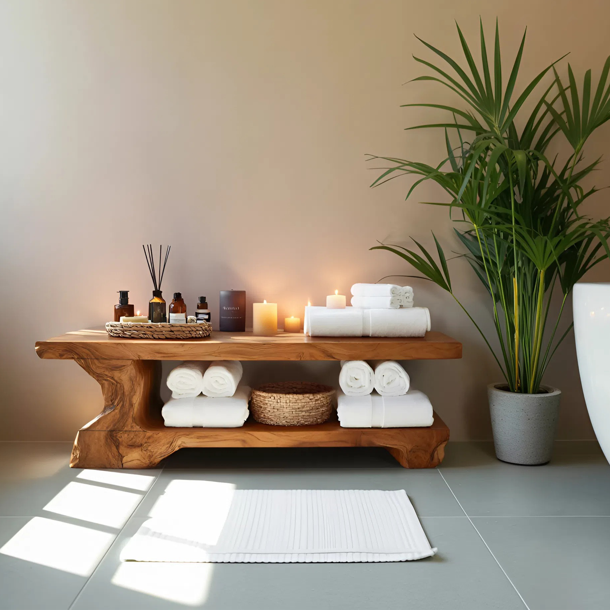 Organic Bath Bench For Bathroom Or Wellness Retreat Interior