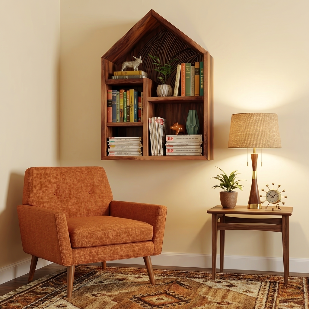 Handcrafted Wooden Wall Shelf For Living Room Decor