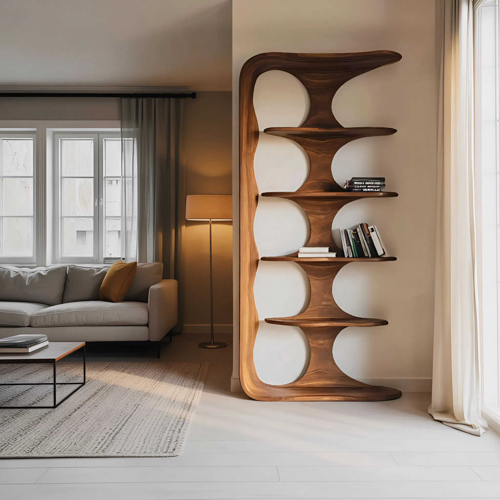 Contemporary Sculptural Vertical Bookshelf For Living Room