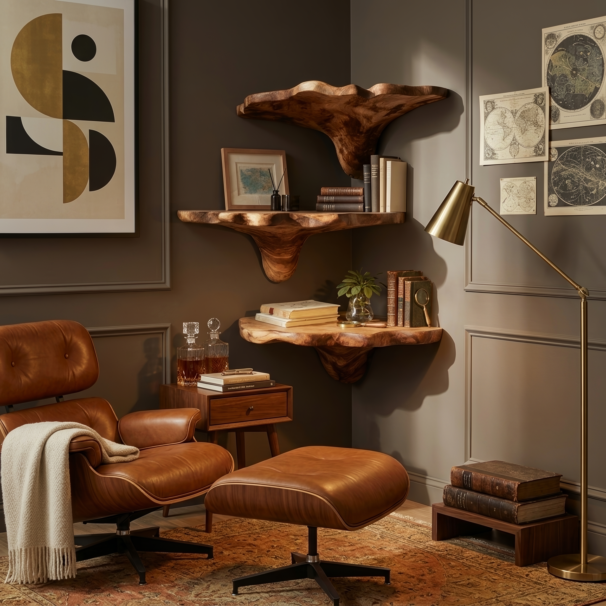 Handcrafted Wooden Live Edge Mushroom Shelf For Entryway Design