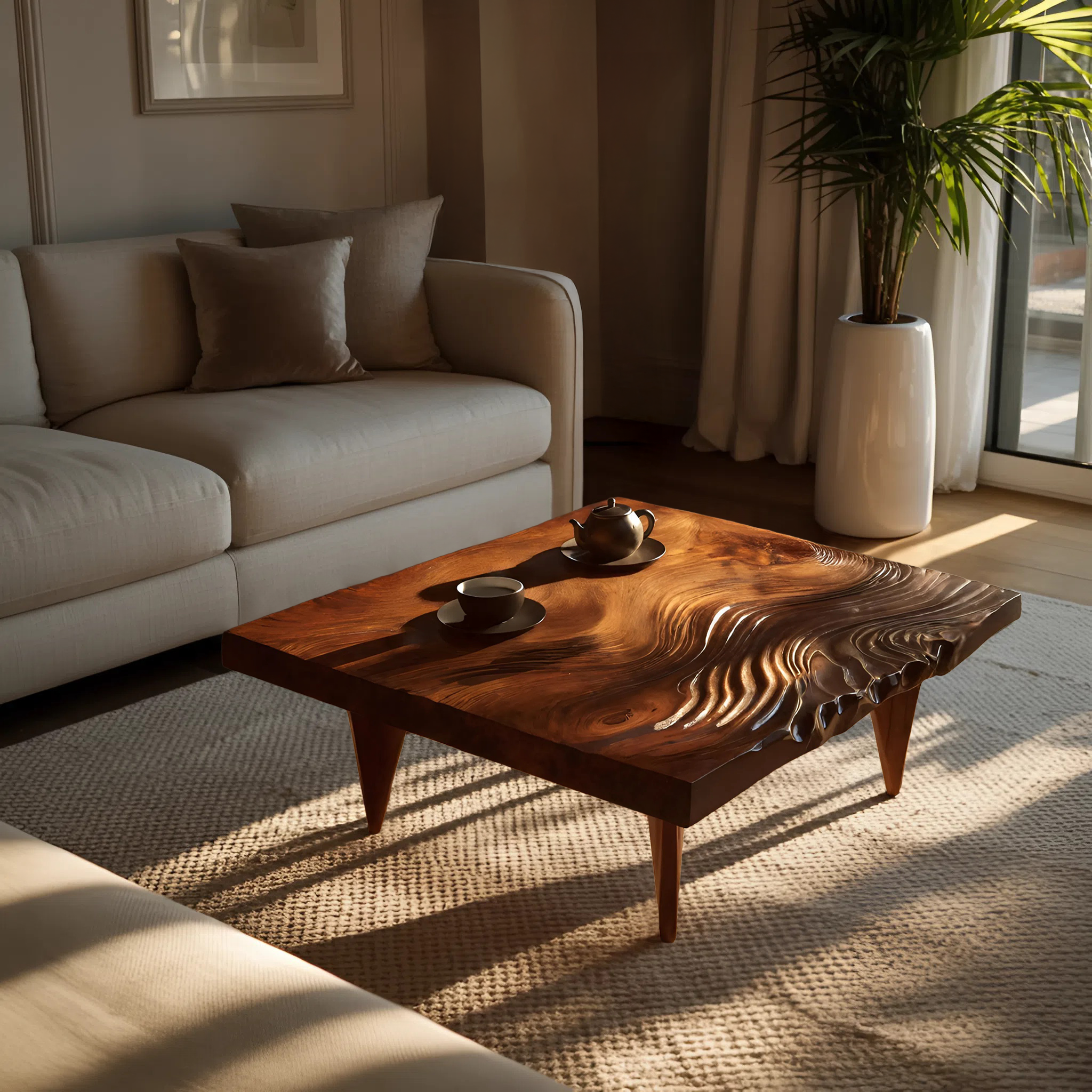 Farmhouse Solid Wood Irregular Coffee Table For Entryway