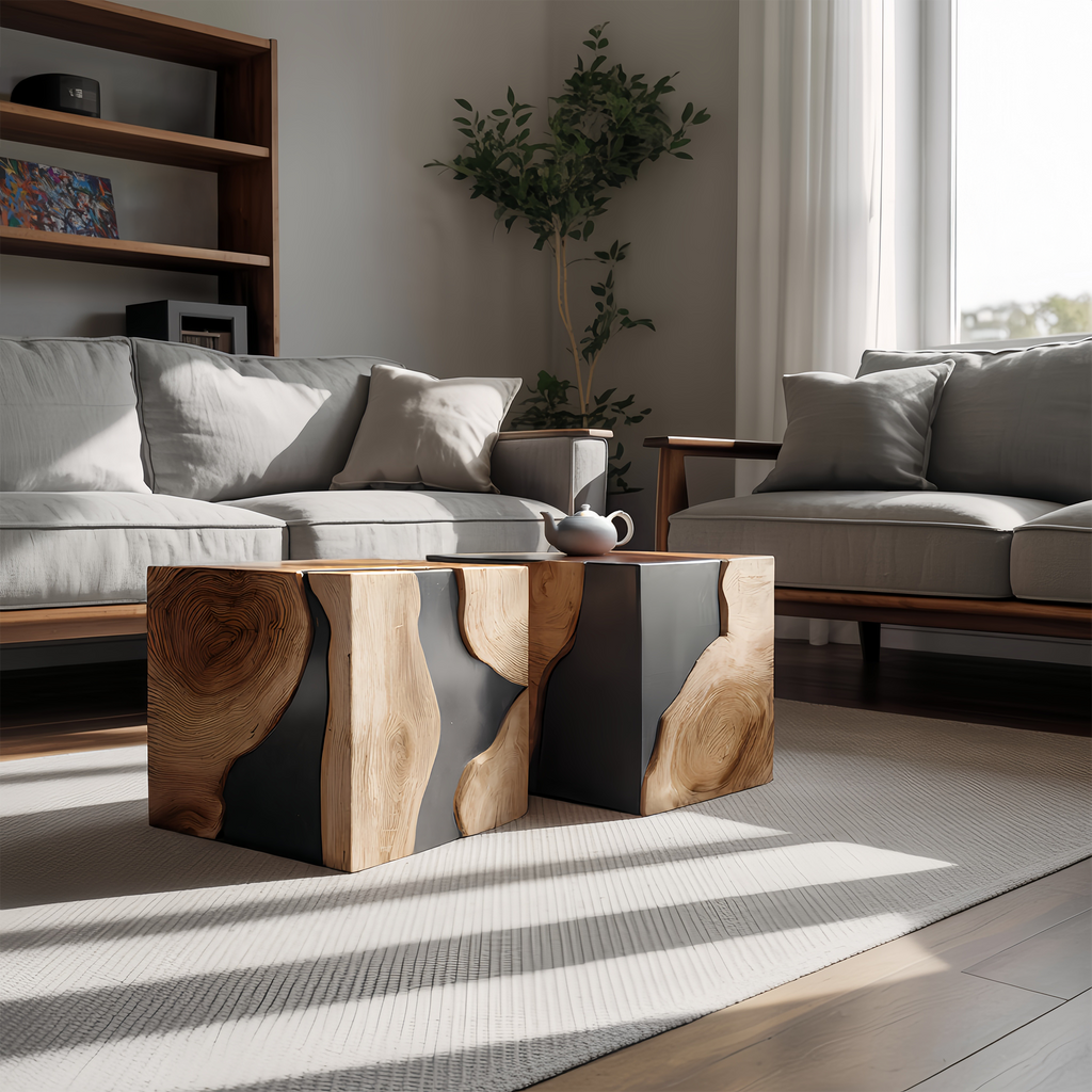 Mid Century Solid Wood Cube Coffee Table For Home Decor
