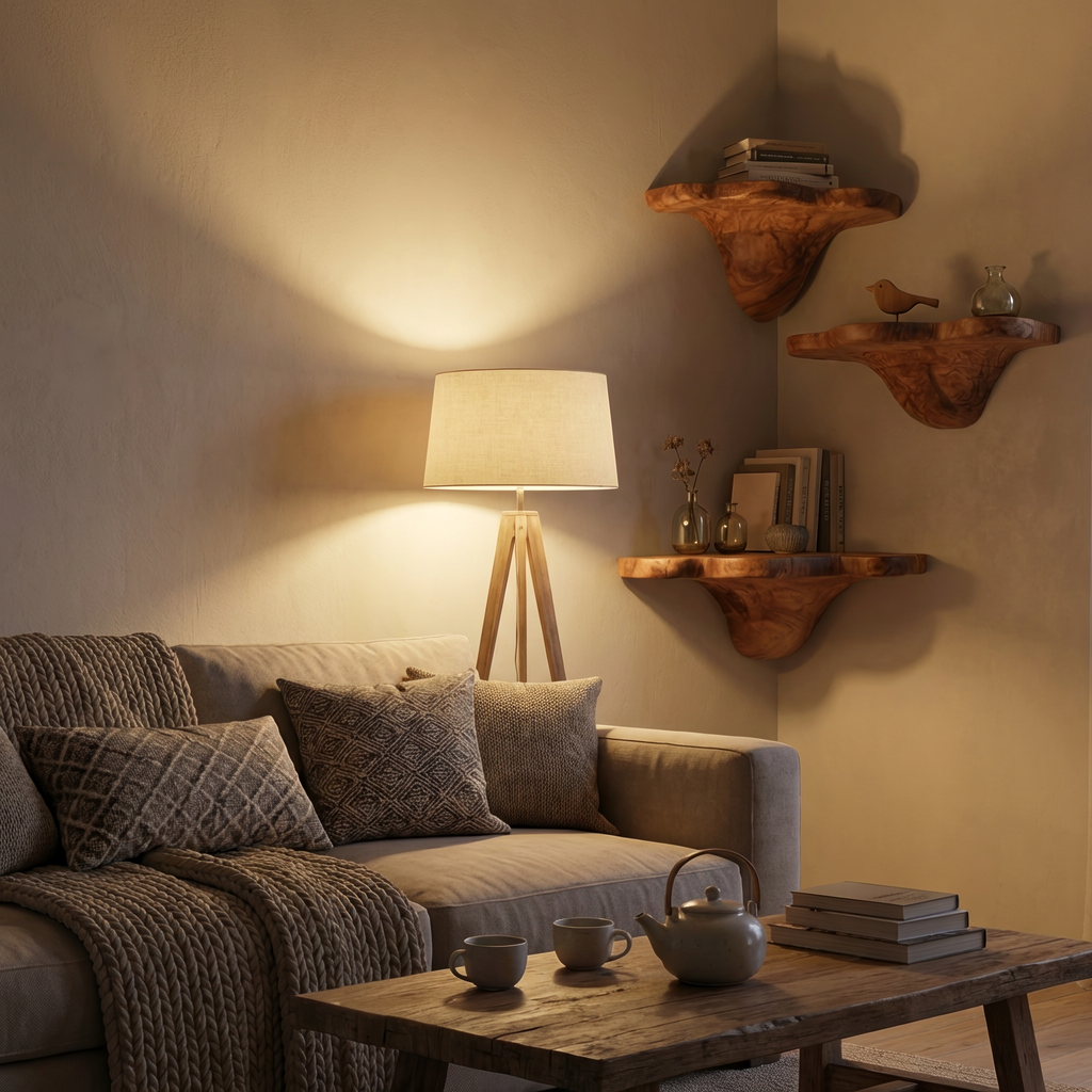 Modern Handcrafted Wooden Live Edge Mushroom Shelf For Furniture Decor