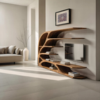 Modern Sculptural Wavy Carved Media Console For Living Room