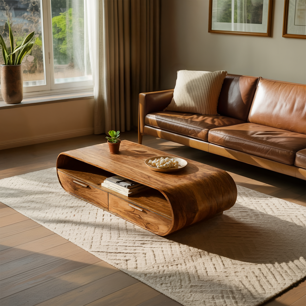 Modern Coffee Table Curved Storage Design For Living Room