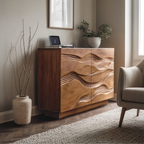Organic Storage Cabinet Hand Carved Wave Pattern For Home Decor
