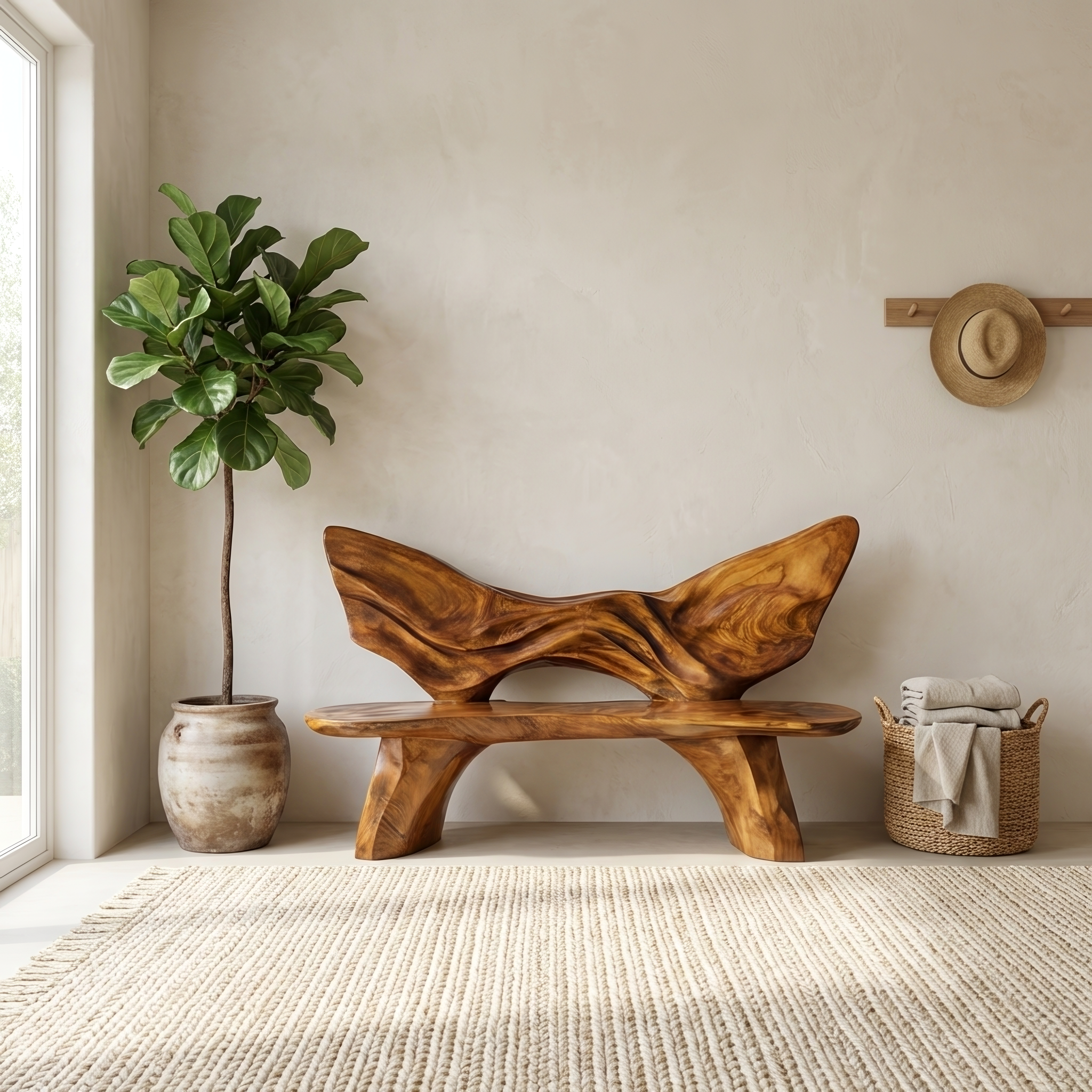 Live Edge Solid Wood Entryway Bench For Home Seating