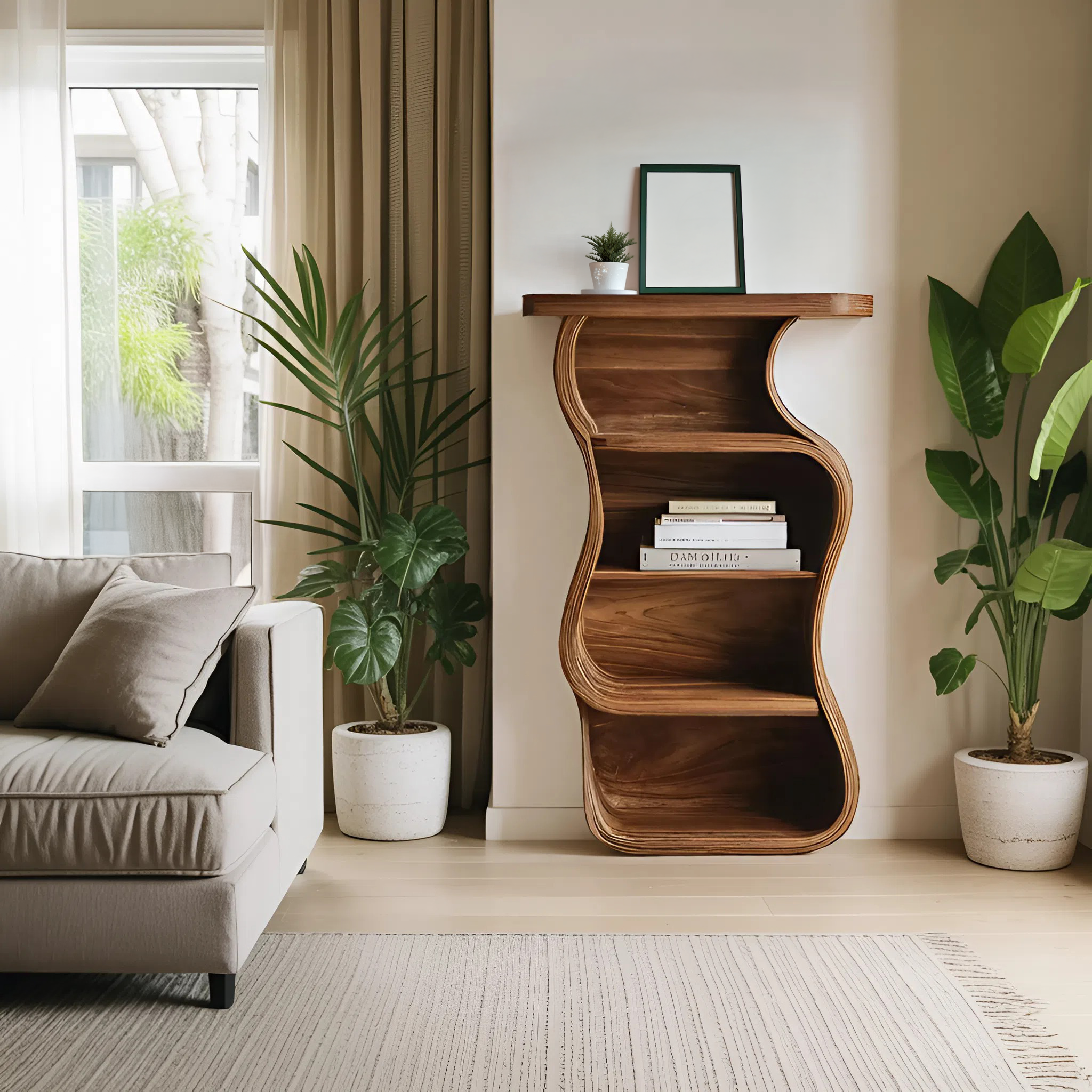 Contemporary Nightstand Sculptural With Open Shelf For Bedroom