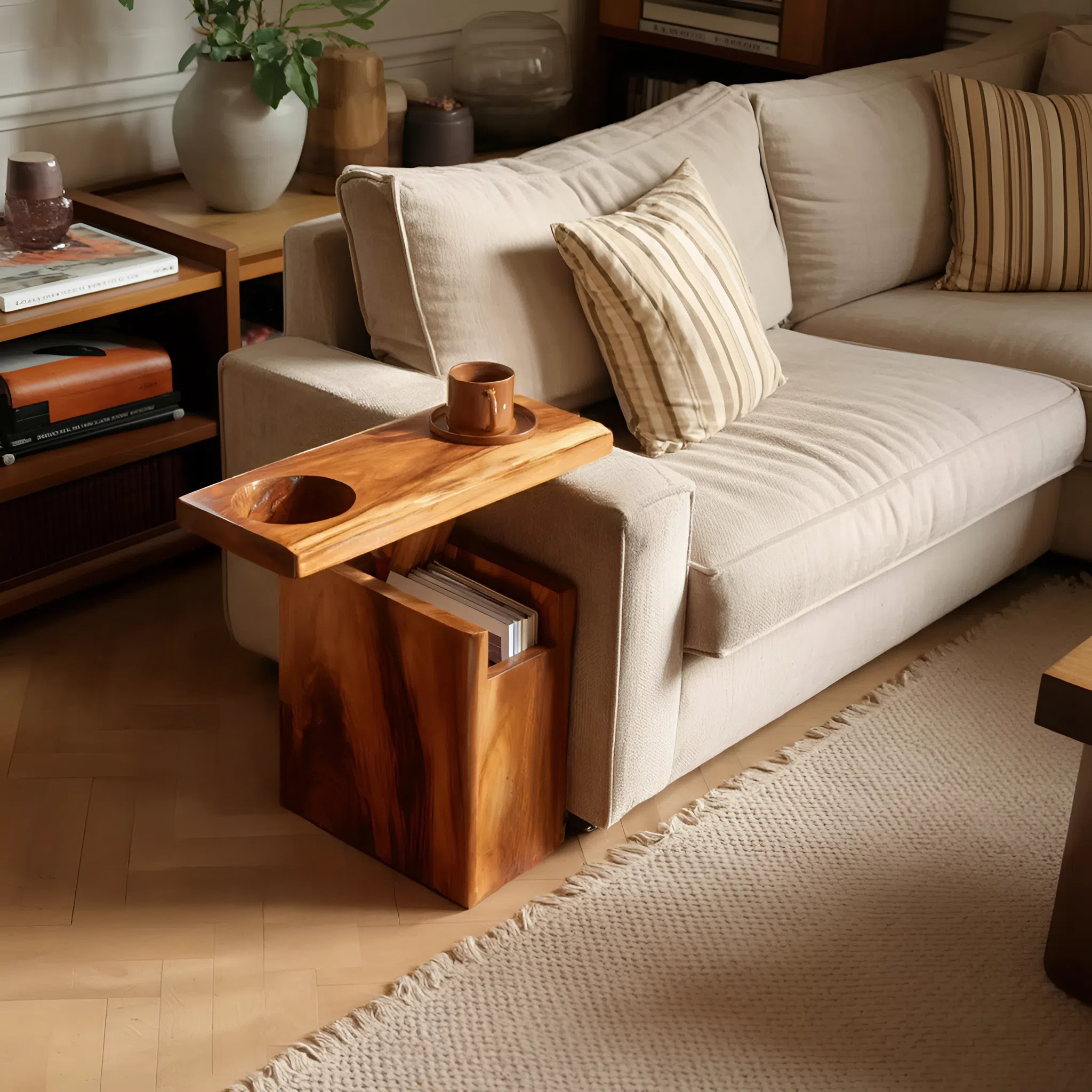 Solid Wood Live Edge Armrest For Sofa And Lounge Area