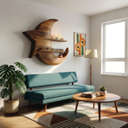 Handcrafted Moon And Star Wooden Shelf For Bedroom Decor