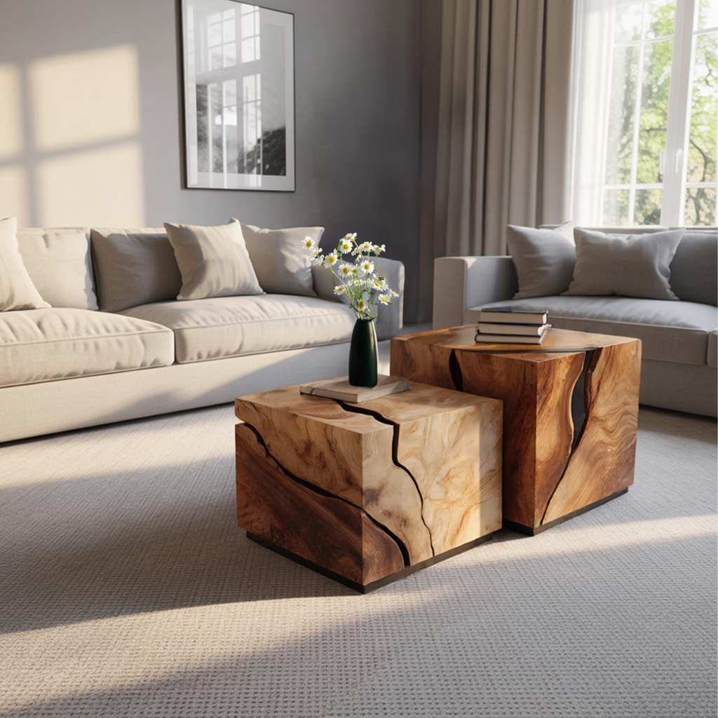 Mid Century Solid Wood Low Coffee Table For Living Room