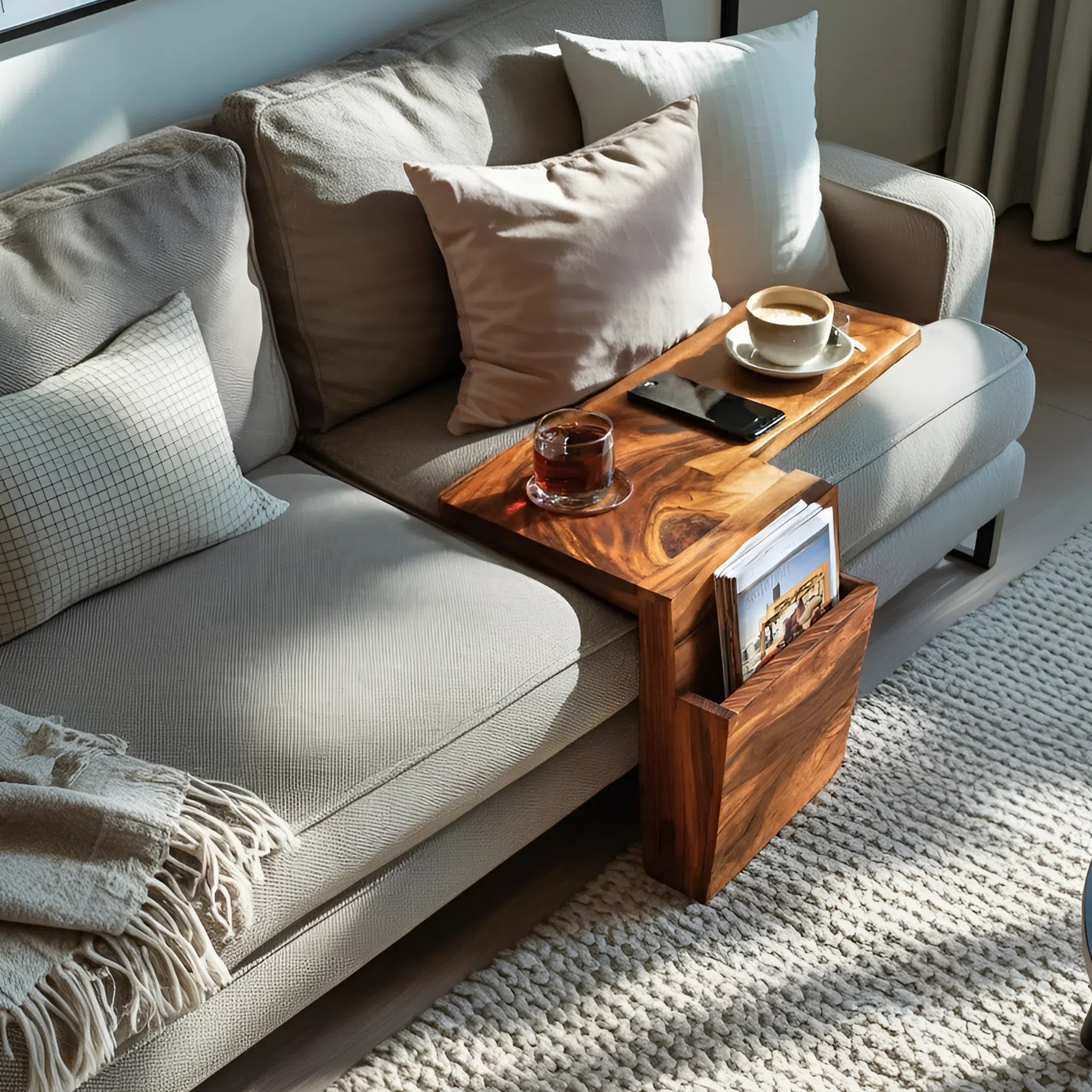 Live Edge Wooden Armrest For Elegant Sofa Decoration