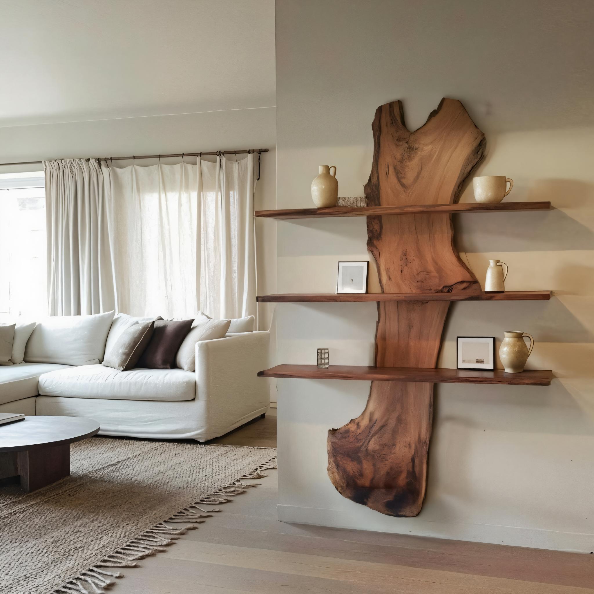 Rustic Live Edge Wall Shelf For Modern Living Room And Entryway