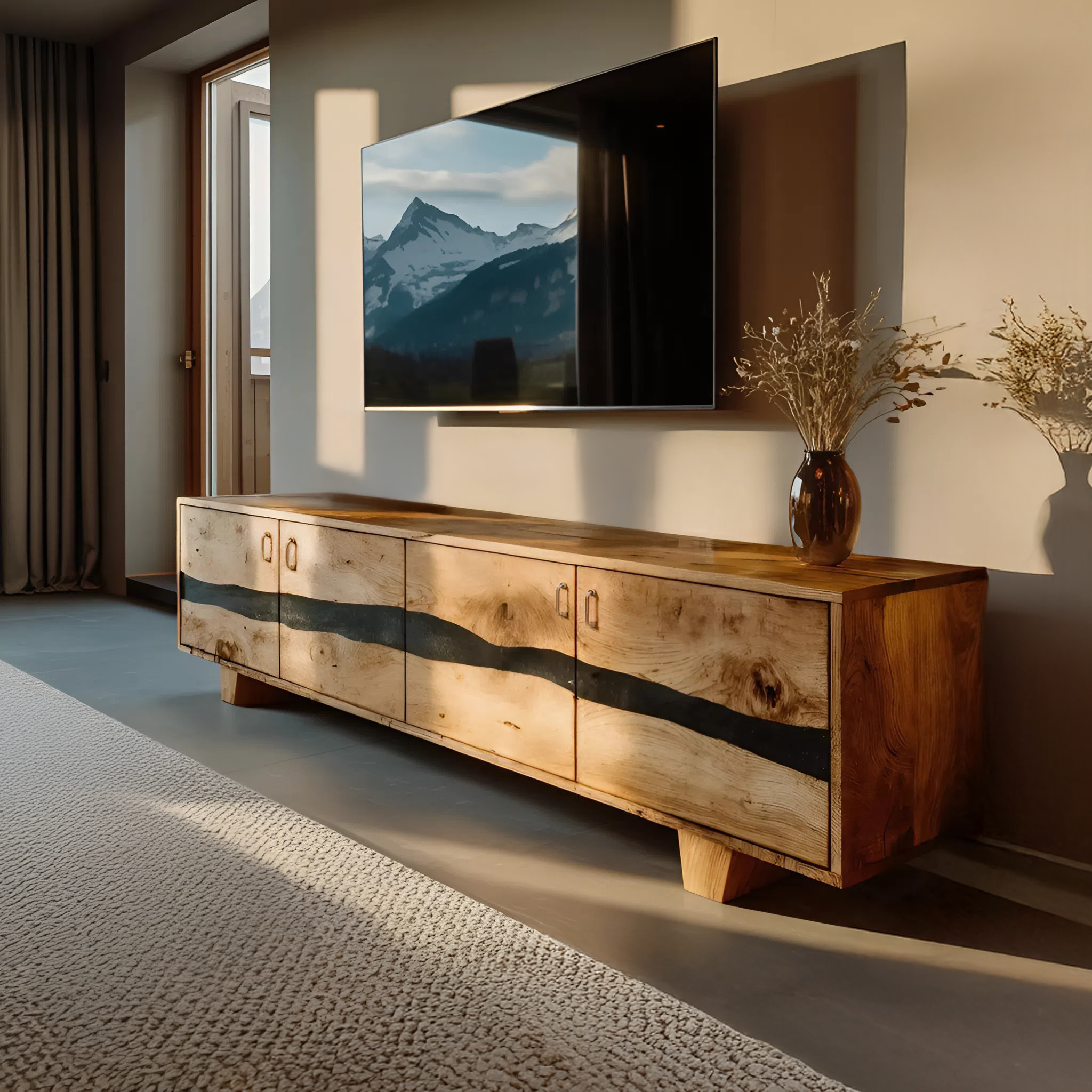 Mid Century Live Edge TV Cabinet For Living Room Design
