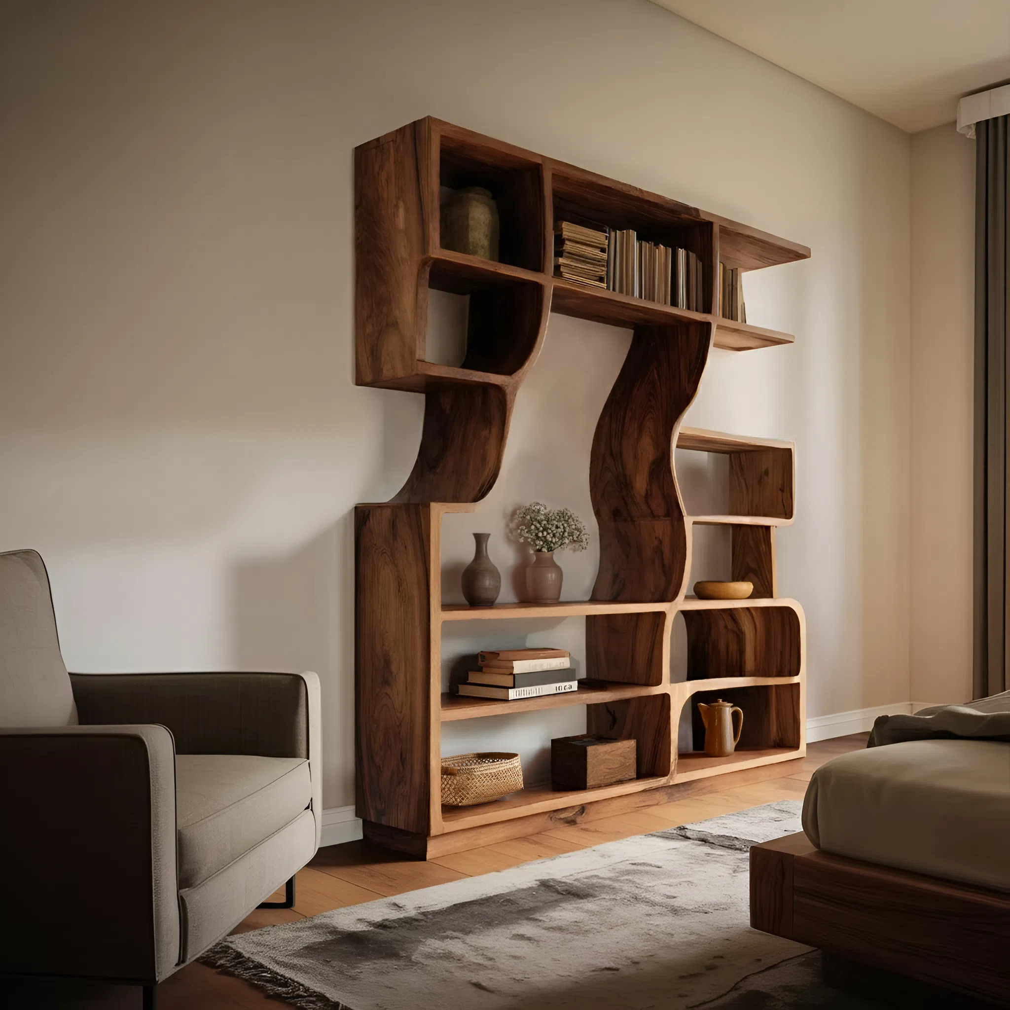 Artisan Carved Bookshelf For Modern Interior
