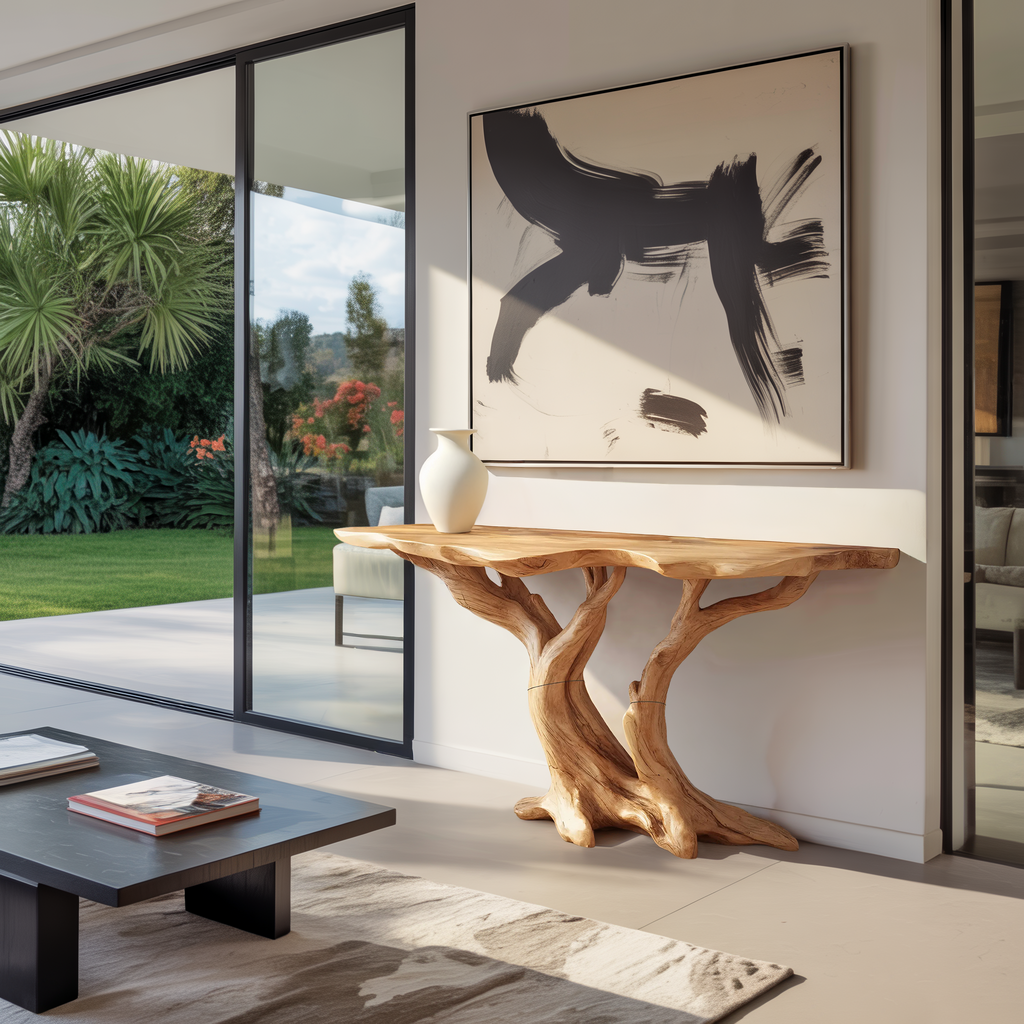Modern Handcrafted Wooden Live Edge Console Table For Bedroom Decor