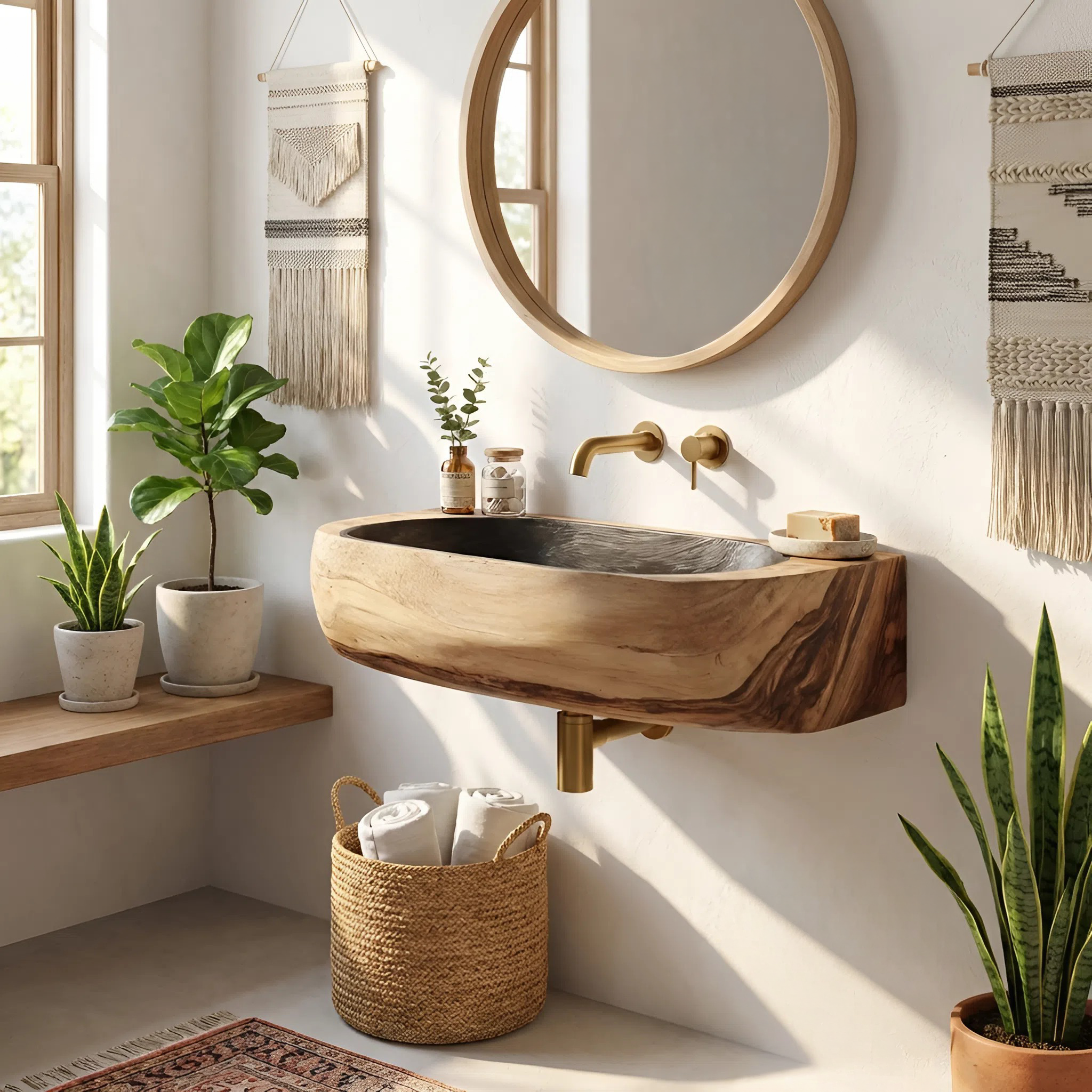 Mid Century Solid Wood Vanity Sink For Bathroom Furniture Decor