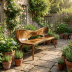 Mid Century Artistic Wooden Bench For Patio Setup