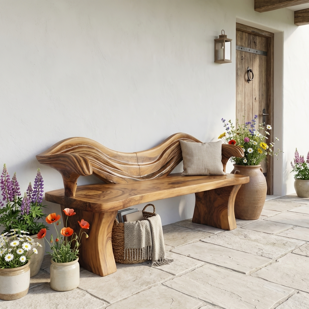 Solid Wood Live Edge Bench For Hallway And Entryway Use