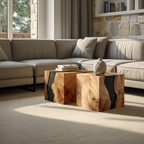 Handcrafted Solid Wood Cube Table For Natural Decor Home